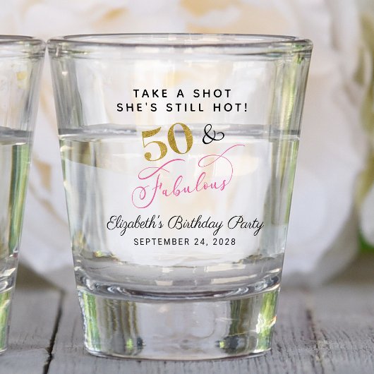 50 Fabulous 50th Birthday Pink Gold Party Favor Shot Glas