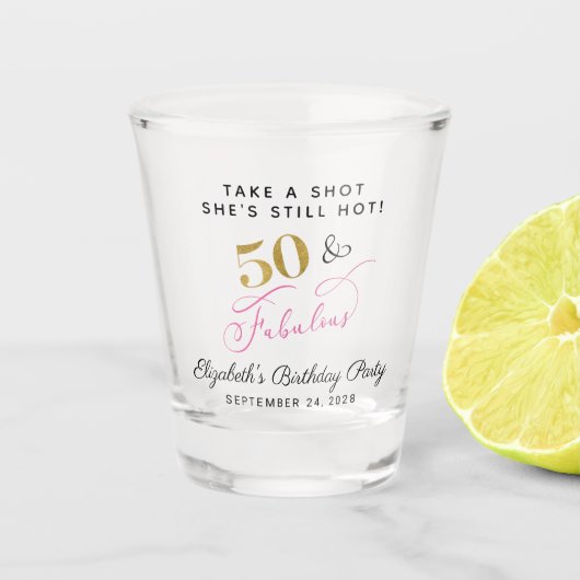 50 Fabulous 50th Birthday Pink Gold Party Favor Shot Glas (Voorkant)