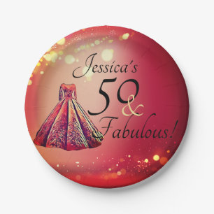 50 & Fabulous 50th Birthday Red Gold Sparkle Papieren Bordje