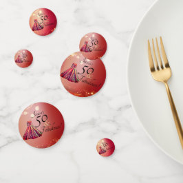 50 & Fabulous 50th Verjaardag Rood Goud Sparkle Confetti