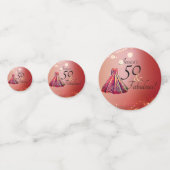 50 & Fabulous 50th Verjaardag Rood Goud Sparkle Confetti (Achterkanten)