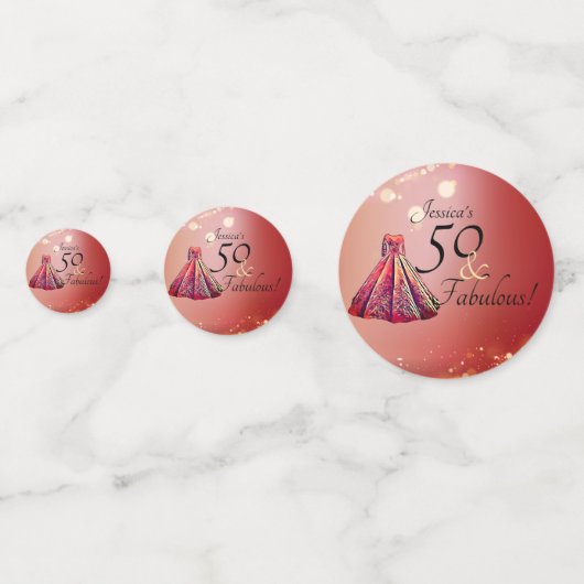 50 & Fabulous 50th Verjaardag Rood Goud Sparkle Confetti (Achterkanten)