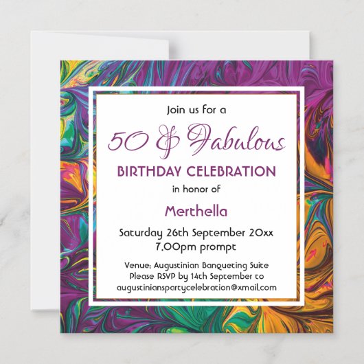 50 & Fabulous Abstract PAARS Aangepaste verjaardag Magnetische Uitnodiging (Voorkant)