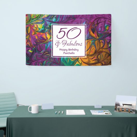 50 & Fabulous Abstract PAARS Aangepaste verjaardag Spandoek (Beurs)