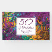50 & Fabulous Abstract PAARS Aangepaste verjaardag Spandoek (Horizontaal)