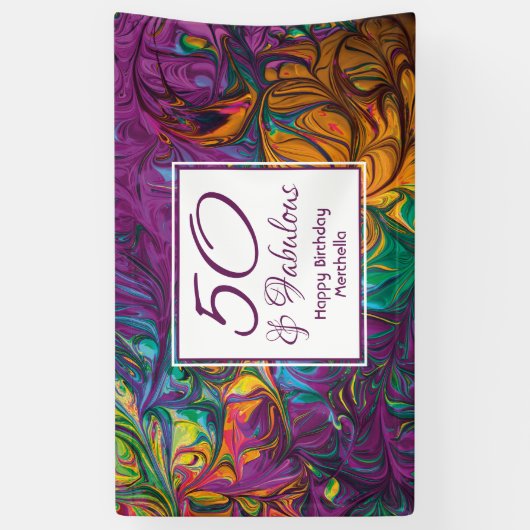 50 & Fabulous Abstract PAARS Aangepaste verjaardag Spandoek (Verticaal)