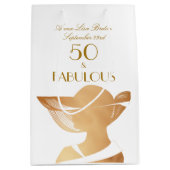 50 & Fabulous Art Deco Elegant Gold 50th Birthday Medium Cadeauzakje (Voorkant)