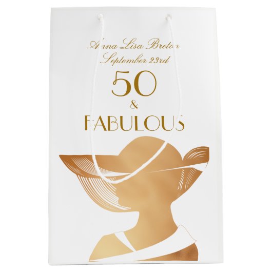 50 & Fabulous Art Deco Elegant Gold 50th Birthday Medium Cadeauzakje (Voorkant)