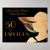 50 & Fabulous Art Deco Elegant Gold 50th Birthday Poster (Voorkant)
