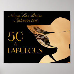 50 & Fabulous Art Deco Elegant Gold 50th Birthday Poster