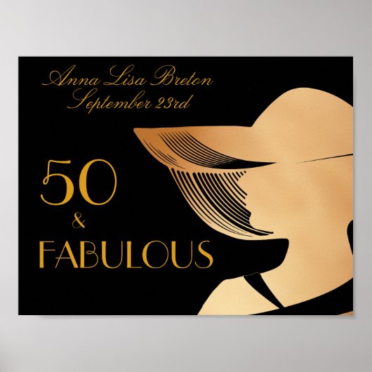 50 & Fabulous Art Deco Elegant Gold 50th Birthday Poster (Voorkant)