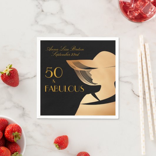 50 & Fabulous Art Deco Elegant Gold 50th Birthday Servet (Insitu)