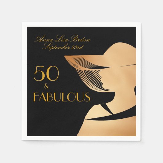 50 & Fabulous Art Deco Elegant Gold 50th Birthday Servet (Voorkant)
