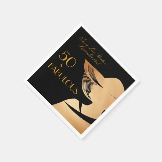 50 & Fabulous Art Deco Elegant Gold 50th Birthday Servet (Hoek)