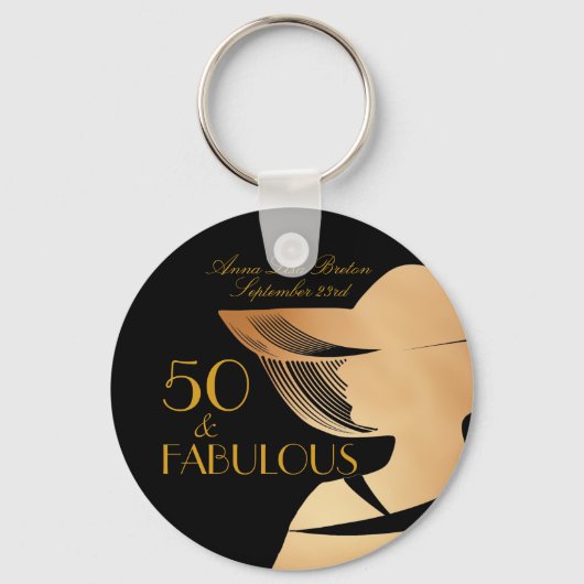 50 & Fabulous Art Deco Elegant Gold 50th Birthday Sleutelhanger (Voorkant)