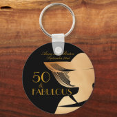 50 & Fabulous Art Deco Elegant Gold 50th Birthday Sleutelhanger (Voorkant)