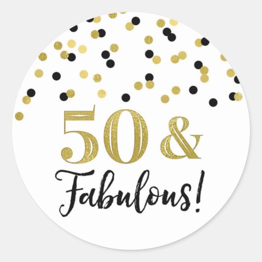 50 & Fabulous Birthday Black Gold Confetti Ronde Sticker (Voorkant)