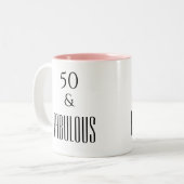 50 & Fabulous Birthday Black Text Tweekleurige Koffiemok (Voorkant links)