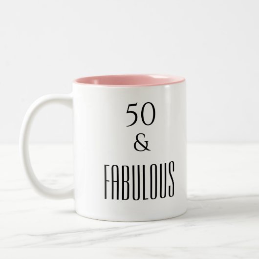 50 & Fabulous Birthday Black Text Tweekleurige Koffiemok (Links)