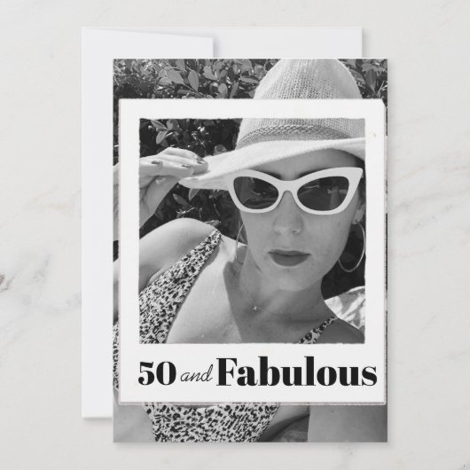 50 Fabulous Birthday Black White Photo Lijst Kaart (Voorkant)
