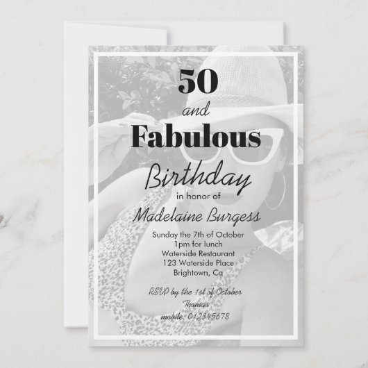50 Fabulous Birthday Black White Photo Lijst Kaart (Achterkant)