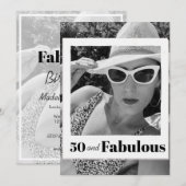 50 Fabulous Birthday Black White Photo Lijst Kaart (Voorkant / Achterkant)