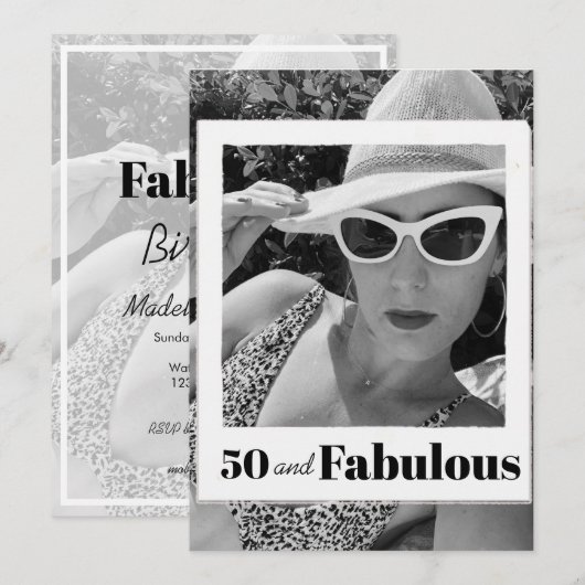 50 Fabulous Birthday Black White Photo Lijst Kaart (Voorkant / Achterkant)