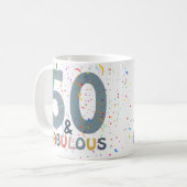 50 & Fabulous Birthday Blue Cute Modern Typografie Koffiemok (Voorkant links)