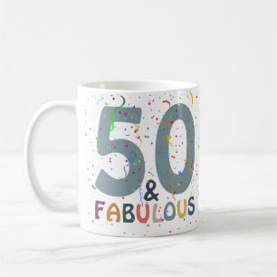 50 & Fabulous Birthday Blue Cute Modern Typografie Koffiemok