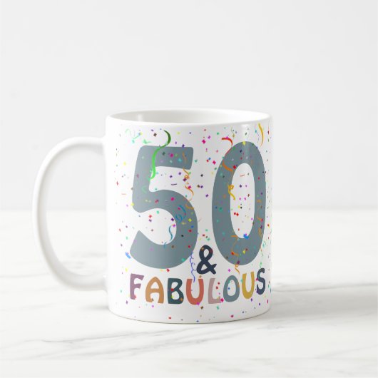 50 & Fabulous Birthday Blue Cute Modern Typografie Koffiemok (Links)