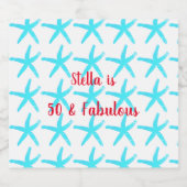 50 & Fabulous Birthday Blue Starfish Pattern Cute Bier Etiket (Enkel label)