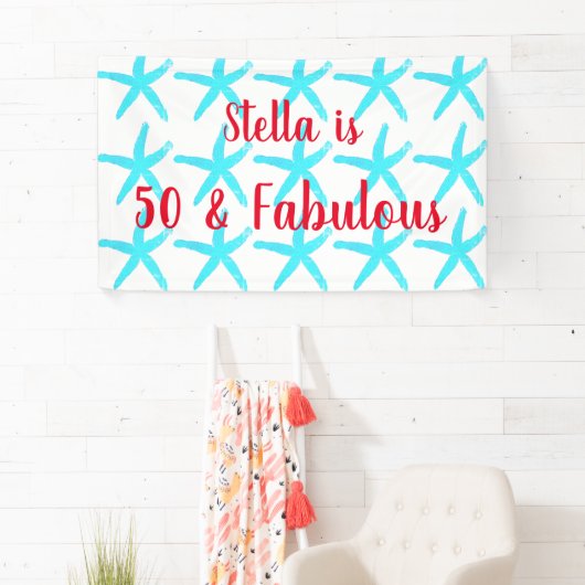50 & Fabulous Birthday Blue Starfish Pattern Cute Spandoek (Insitu)