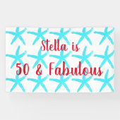 50 & Fabulous Birthday Blue Starfish Pattern Cute Spandoek (Horizontaal)