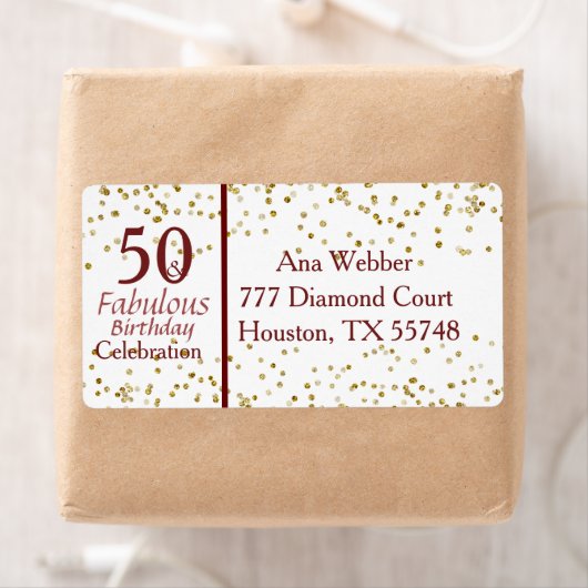 50 & Fabulous Birthday Burgundy & Gold Etiket (Insitu)