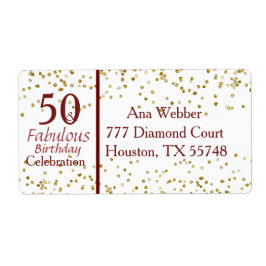 50 & Fabulous Birthday Burgundy & Gold Etiket