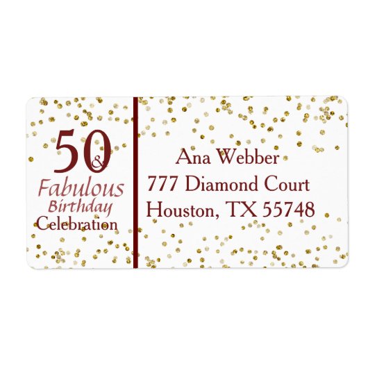 50 & Fabulous Birthday Burgundy & Gold Etiket (Voorkant)