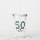 50 & Fabulous Birthday Confetti Blue Typografie Acryl Drinkbeker (Voorkant)