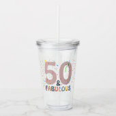 50 & Fabulous Birthday Confetti Pink Typografie Acryl Drinkbeker (Voorkant)