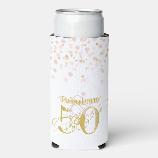 50 & Fabulous Birthday Elegant Pink Gold Confetti Seltzer Blikjeskoeler (Seltzer Voorkant)