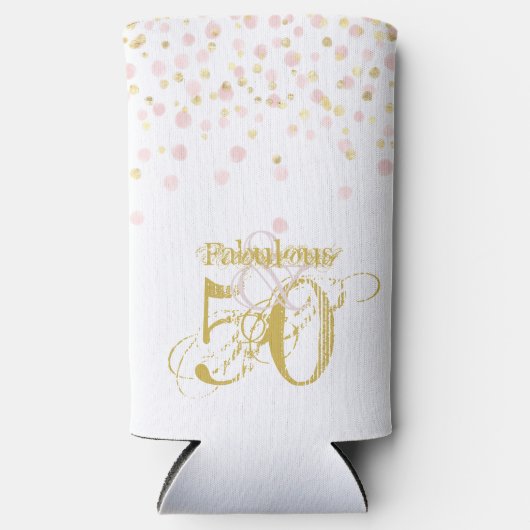 50 & Fabulous Birthday Elegant Pink Gold Confetti Seltzer Blikjeskoeler (Voorkant)