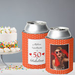 50 & Fabulous Birthday Foto 50th Party Oranje WH Blikjeskoeler<br><div class="desc">Personaliseer dit 50ste verjaardagsfeestproduct. Met en zonder stippen. Vier dat hij of zij 50 wordt en fantastisch is. Dit typografische thema en een kleurrijke hartballon. Een modern,  leuk en elegant ontwerp. Het lettertype van de scriptstijl en de kleuren kunnen worden gewijzigd wanneer u verder aanpast.</div>