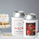 50 & Fabulous Birthday Foto 50th Party Red Hearts Blikjeskoeler<br><div class="desc">Personaliseer dit 50ste verjaardagsfeestproduct. Met en zonder stippen. Vier dat hij of zij 50 wordt en fantastisch is. Dit typografische thema en een kleurrijke hartballon. Een modern,  leuk en elegant ontwerp. Het lettertype van de scriptstijl en de kleuren kunnen worden gewijzigd wanneer u verder aanpast.</div>