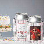 50 & Fabulous Birthday Foto 50th Party White Red Blikjeskoeler<br><div class="desc">Personaliseer dit 50ste verjaardagsfeestproduct. Met en zonder stippen. Vier dat hij of zij 50 wordt en fantastisch is. Dit typografische thema en een kleurrijke hartballon. Een modern,  leuk en elegant ontwerp. Het lettertype van de scriptstijl en de kleuren kunnen worden gewijzigd wanneer u verder aanpast.</div>