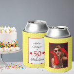 50 & Fabulous Birthday Foto 50th Party Yellow WH Blikjeskoeler<br><div class="desc">Personaliseer dit 50ste verjaardagsfeestproduct. Met en zonder stippen. Vier dat hij of zij 50 wordt en fantastisch is. Dit typografische thema en een kleurrijke hartballon. Een modern,  leuk en elegant ontwerp. Het lettertype van de scriptstijl en de kleuren kunnen worden gewijzigd wanneer u verder aanpast.</div>