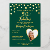 50 & Fabulous Birthday Foto Emerald Green & Gold Folie Uitnodiging (Voorkant)