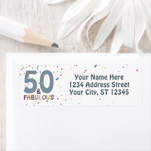 50 & Fabulous Birthday Fun Blue Trendy Typografie Etiket (Insitu)