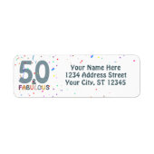 50 & Fabulous Birthday Fun Blue Trendy Typografie Etiket (Voorkant)