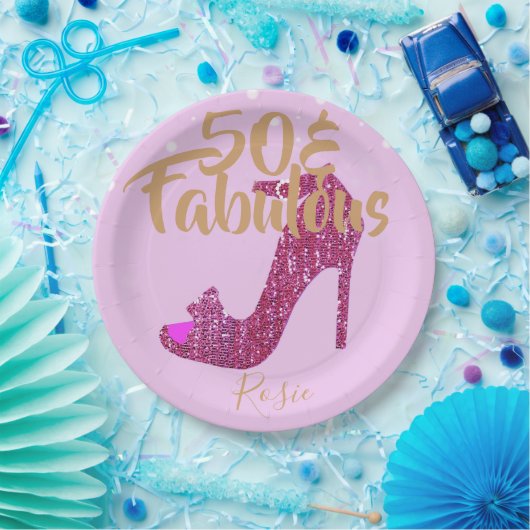 50 &Fabulous Birthday Girly Sparkly Pink Gold-teks Papieren Bordje (Feest)