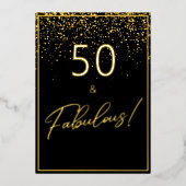50 Fabulous Birthday Glitter Foto Zwart en Goud Folie Uitnodiging (Voorkant)