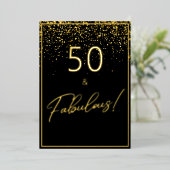 50 Fabulous Birthday Glitter Foto Zwart en Goud Folie Uitnodiging (Staand Voorkant)